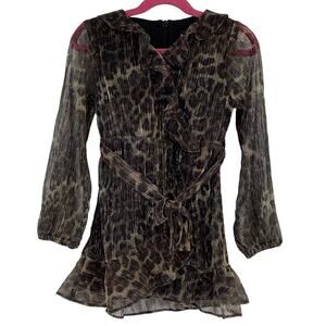 Bardot Junior Size 4 Plisse Leopard Petra Wrap Dress Ruffle Long Sleeve K17-11